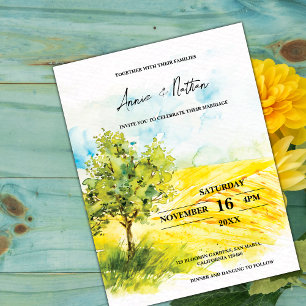 Bright Yellow Landscape Farmland Wedding Invite Postcard
