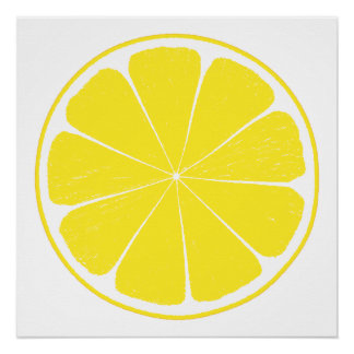 Bright Yellow Lemon Citrus Fruit Slice Design Poster