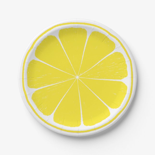 Bright Yellow Lemon Citrus Fruit Slice Paper Plate (Front)