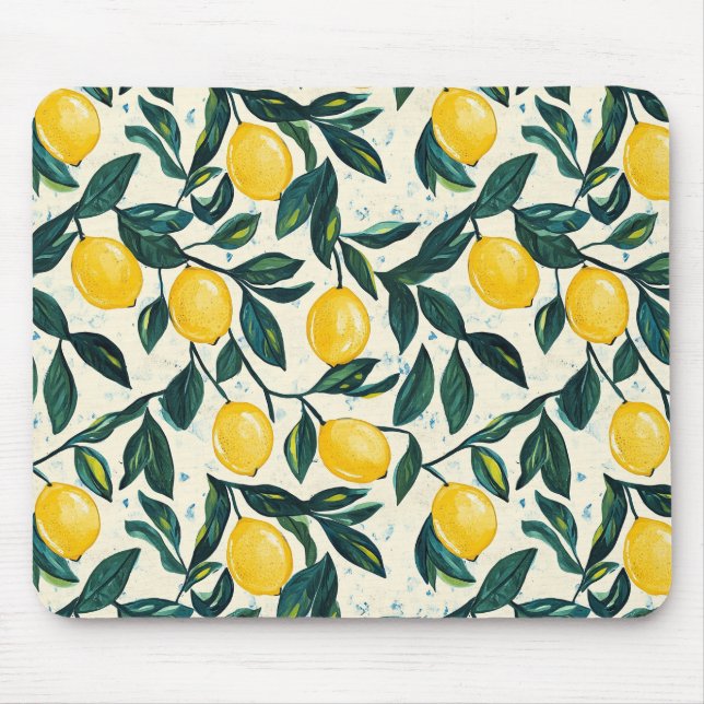 Bright Yellow Lemon Patterned Mouse Pad (Front)