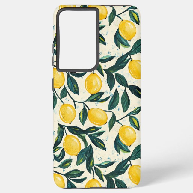 Bright Yellow Lemon Patterned Samsung Galaxy S21+ Case (Back)