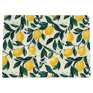 Bright Yellow Lemon Patterned Spiral Notebook Large Gift Bag