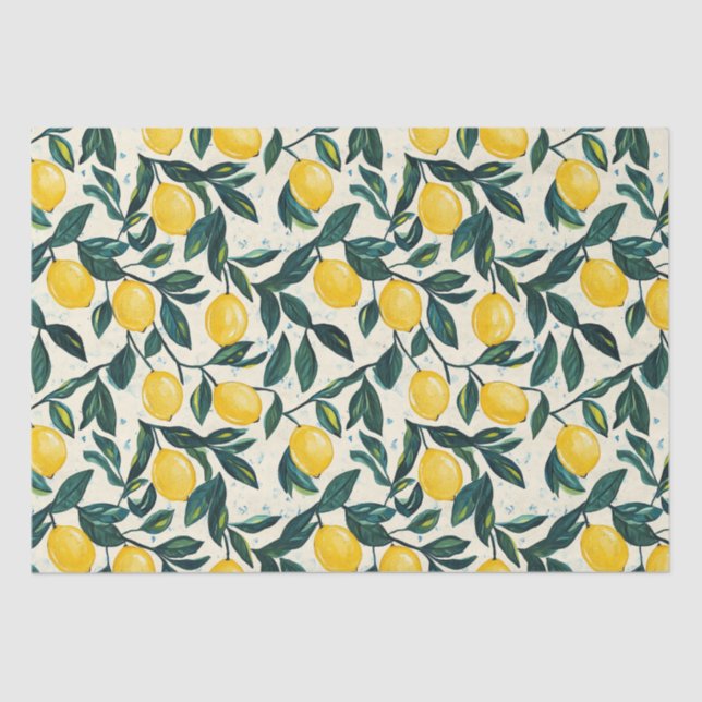 Bright Yellow Lemon Patterned Spiral Notebook Tissue Paper (Front)