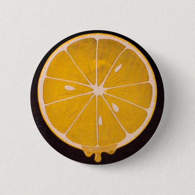 bright yellow lemon slice 2 inch round button (Front)