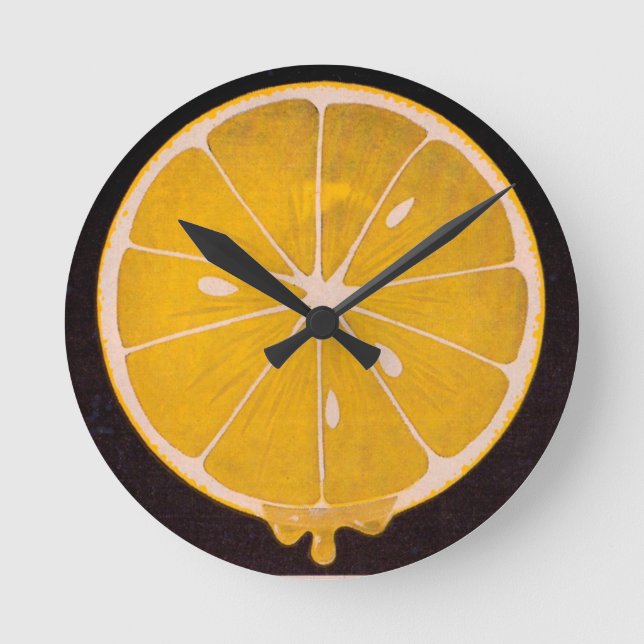 bright yellow lemon slice round clock (Front)