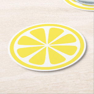 Bright Yellow Lemon Slice Round Paper Coaster
