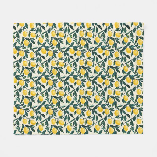 Bright Yellow Lemon Tree Branches Two-Tone Fleece Blanket (Front (Horizontal))