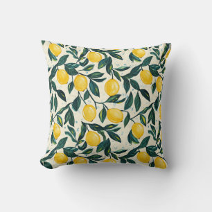 Bright Yellow Lemon Tree Branches Two-Tone Throw Pillow