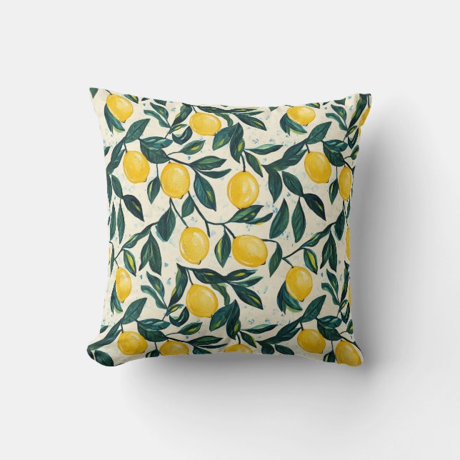 Bright Yellow Lemon Tree Branches Two-Tone Throw Pillow (Front)