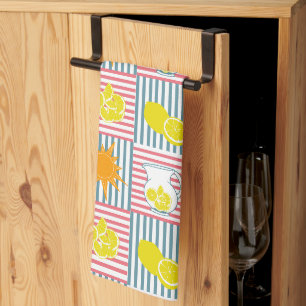 Bright yellow lemons, orange sun, summer pitchers kitchen towel