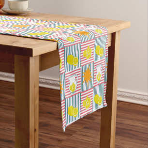 Bright yellow lemons, orange sun, summer pitchers  short table runner