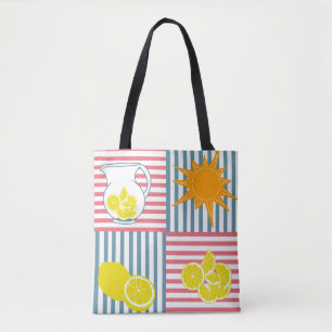 Bright yellow lemons, orange sun, summer pitchers tote bag