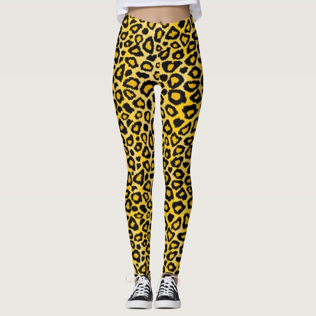 Bright Yellow Leopard Animal Skin Print Leggings (Front)