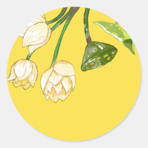Bright Yellow Lotus Flowers & Lotus Seedpod Classic Round Sticker
