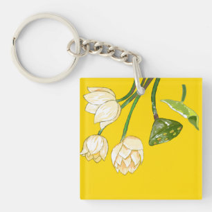 Bright Yellow Lotus Flowers & Lotus Seedpod Keycha Keychain