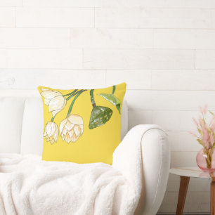 Bright Yellow Lotus Flowers Seedpod Simple Throw Pillow
