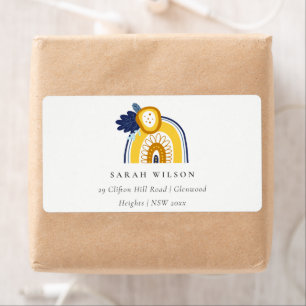 Bright Yellow Navy Boho Floral Rainbow Adresse