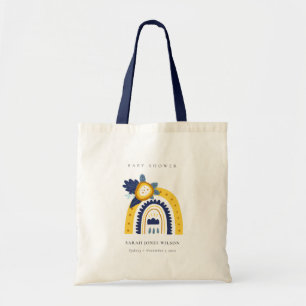 Bright Yellow Navy Boho Floral Rainbow Baby Shower Tote Bag