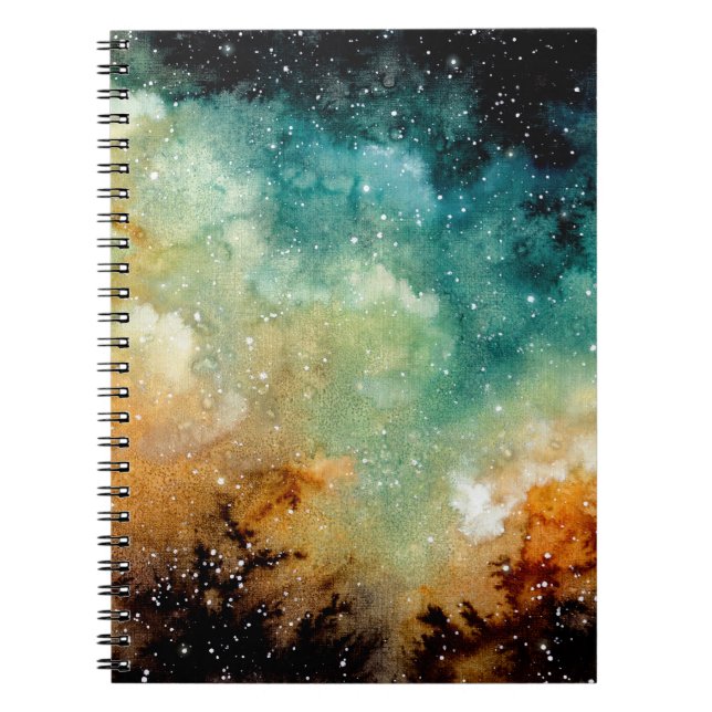 Bright yellow nebula, watercolor dark sky. notebook (Front)