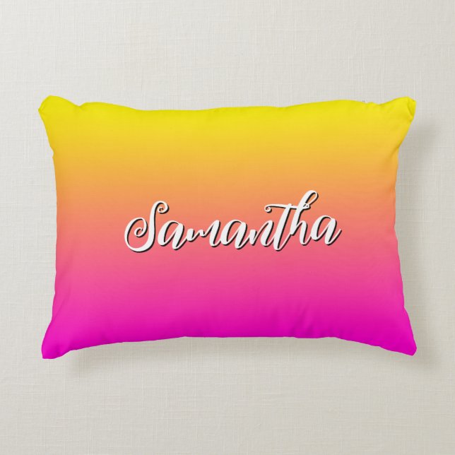 Bright Yellow Neon Pink Gradient Accent Pillow (Front)