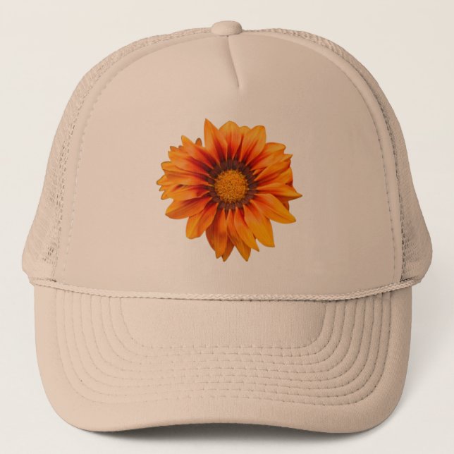 Bright Yellow Orange Gradient Flower Cutout Trucker Hat (Front)