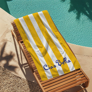 Bright Yellow Orange Stripes   Ciao Bella Beach Towel