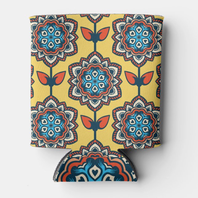 Bright Yellow Ornamental: Seamless Decor Can Cooler (Front)