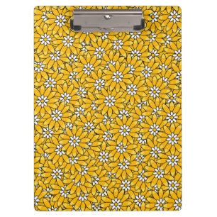 Bright Yellow Overlapping Floral Pattern Clipboard