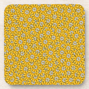 Bright Yellow Overlapping Floral Pattern Coaster