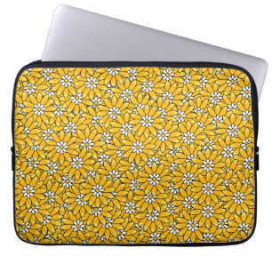 Bright Yellow Overlapping Floral Pattern Laptop Sleeve