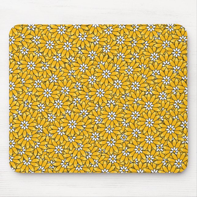 Bright Yellow Overlapping Floral Pattern Mouse Pad (Front)