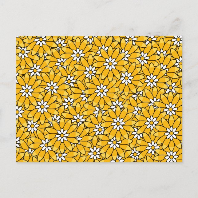 Bright Yellow Overlapping Floral Pattern Postcard (Front)