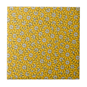 Bright Yellow Overlapping Floral Pattern Tile