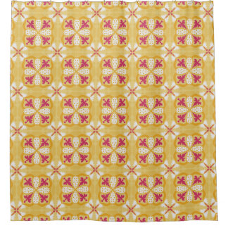bright yellow pattern with red and white floral