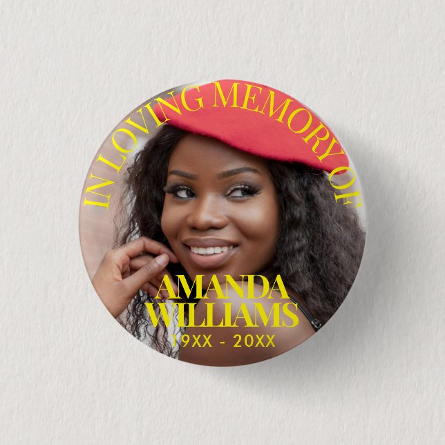 Bright Yellow | Personalized Photo Memorial 1 Inch Round Button (Front)