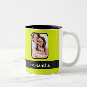 Bright yellow personalized photo Two-Tone coffee mug