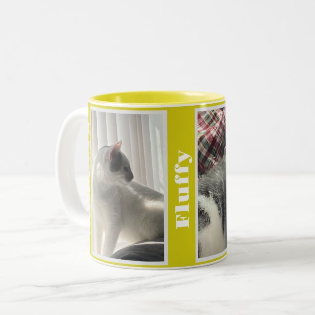 Bright Yellow Pet Photos and Names  Two-Tone Coffee Mug (Front Left)