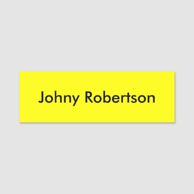 Bright Yellow Plain Elegant Professional Modern Name Tag (Front)