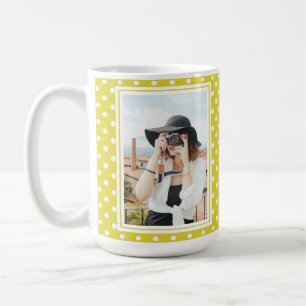 Bright Yellow Polka Dot Custom 2 Photo and Name Coffee Mug