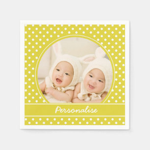 Bright Yellow Polka Dot Custom Photo and Name Napkin
