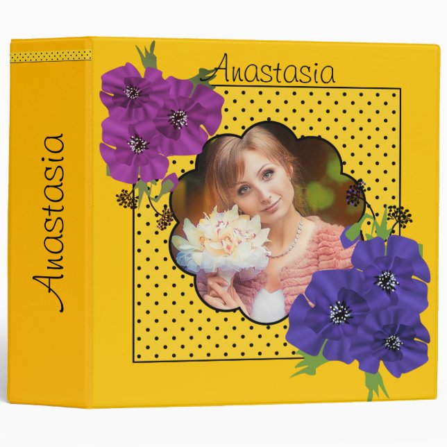 Bright yellow polka dot, retro, polka dot, yellow, binder (Front/Spine)