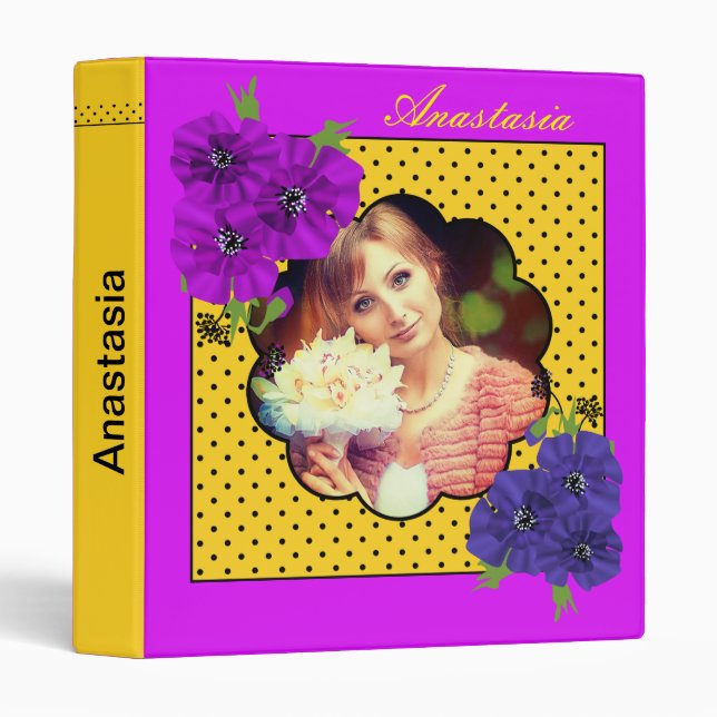 Bright yellow polka dot, retro, polka dot, yellow, binder (Front/Spine)