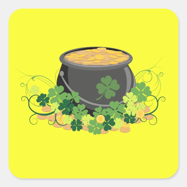 Bright Yellow Pot of Gold Square Sticker (Front)