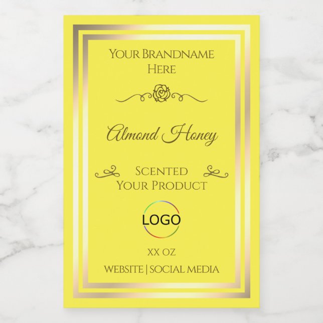 Bright Yellow Product Label Gold Frame with Logo (Single Label)