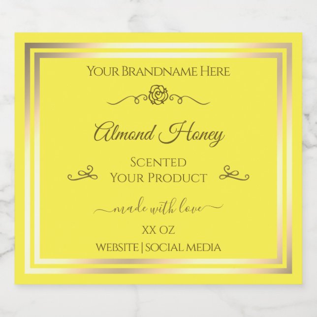 Bright Yellow Product Label Gold Shimmer Frame (Single Label)