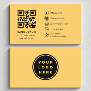 Bright Yellow Professional Company Logo QR Code Business Card