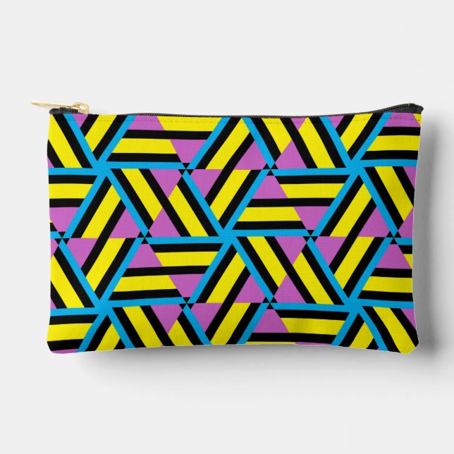 Bright Yellow Purple Aqua Black Geometric Pattern Accessory Pouch (Front)