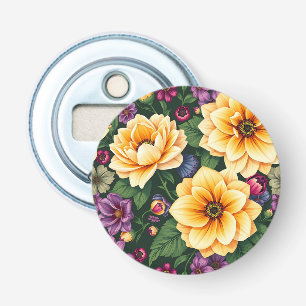Bright Yellow & Purple Flowers Colourful Floral Bottle Opener