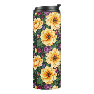 Bright Yellow & Purple Flowers Colourful Floral Thermal Tumbler