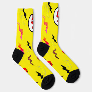Bright Yellow Red Lightning Bolt Halloween Socks